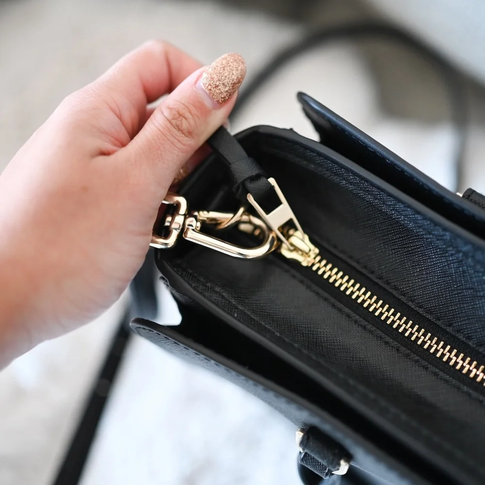 Tory Burch Black Saffiano Leather Satchel with Gold Logo